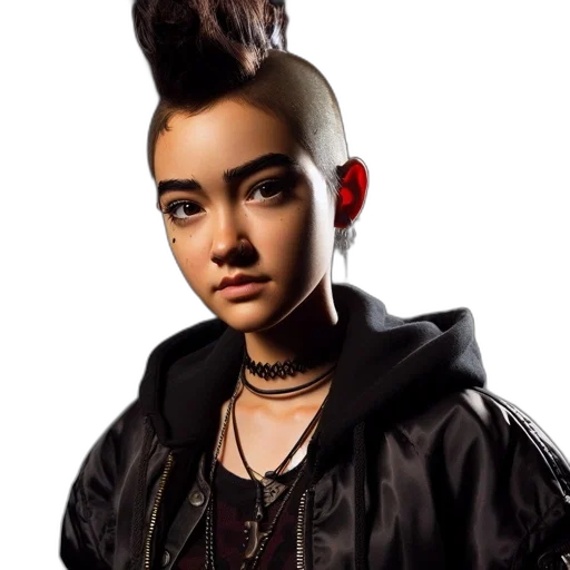 hair, jacket, face, jewelry transparent PNG cut-out