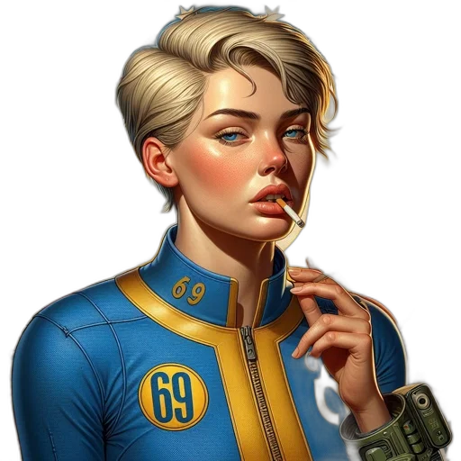 staff, jacket, face, weapon transparent PNG cut-out
