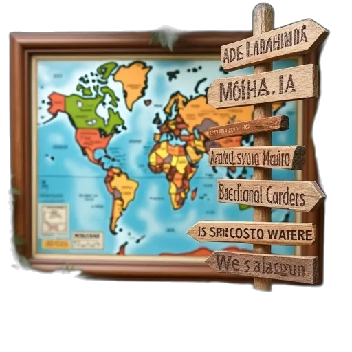 map, display, sign, different transparent PNG cut-out