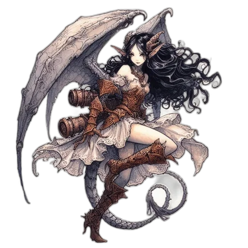 dragon, staff, dress, creature transparent PNG cut-out