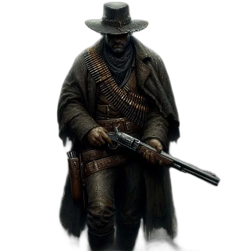 weapon, staff, hat, jacket transparent PNG cut-out