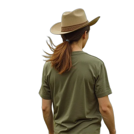 hat, jacket, hair, staff transparent PNG cut-out