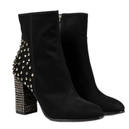 shoes, black, embellished, block transparent PNG cut-out