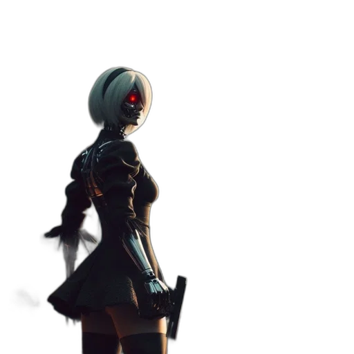 robot, dress, weapon, staff transparent PNG cut-out