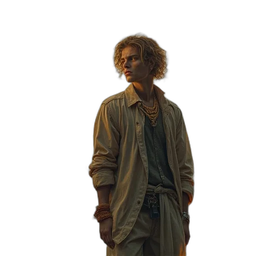 jacket, staff, face, weapon transparent PNG cut-out