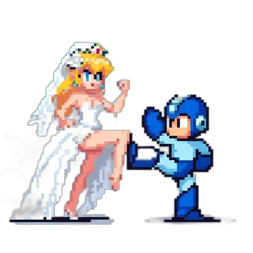 crown, robot, dress, pixel art transparent PNG cut-out