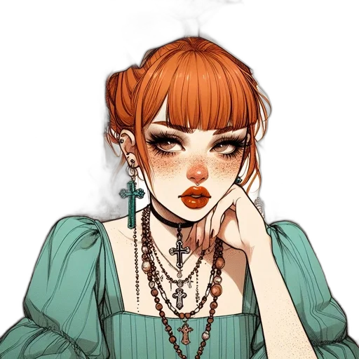 dress, jewelry, face, staff transparent PNG cut-out