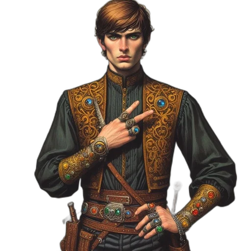 jacket, staff, jewelry, fantasy art transparent PNG cut-out