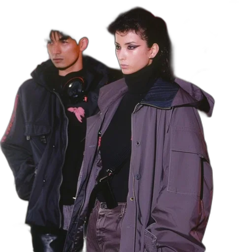 jacket, staff, cyberpunk, vaporwave transparent PNG cut-out