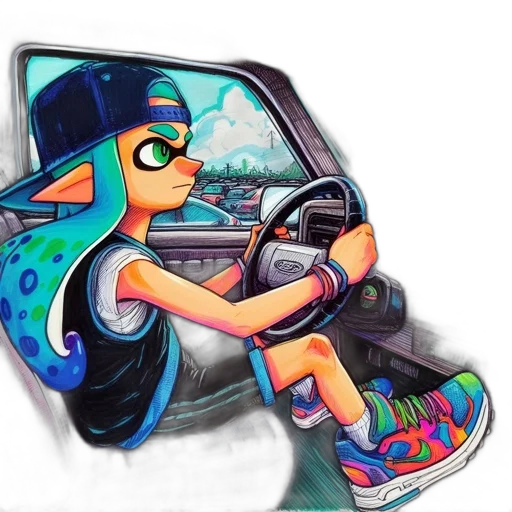 car, vaporwave, concept art, watercolor transparent PNG cut-out