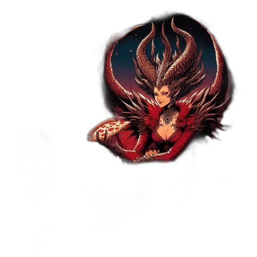 dragon, hair, crown, staff transparent PNG cut-out