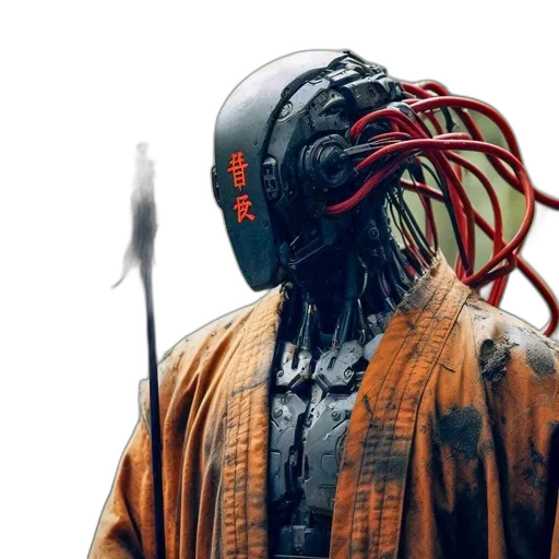 mask, hair, robot, sword transparent PNG cut-out