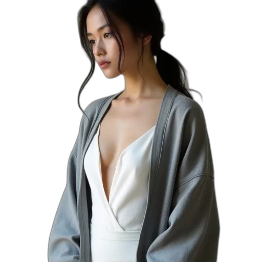 jacket, dress, jewelry, photorealistic transparent PNG cut-out