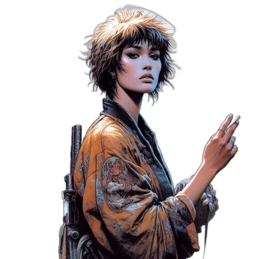 jacket, weapon, staff, comic book art transparent PNG cut-out