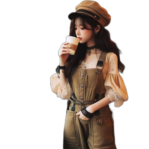 dress, hat, staff, food transparent PNG cut-out