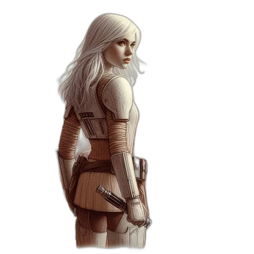 dress, robot, staff, fantasy art transparent PNG cut-out