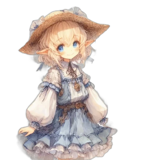 hat, dress, staff, flower transparent PNG cut-out