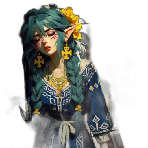 dress, staff, fantasy art, concept art transparent PNG cut-out