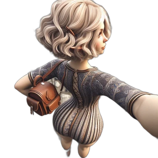 dress, staff, hair, weapon transparent PNG cut-out