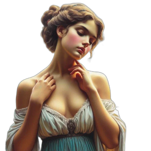 dress, jewelry, face, oil painting transparent PNG cut-out