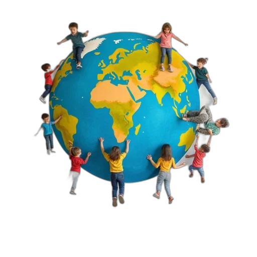 children, playing, globe, earth transparent PNG cut-out