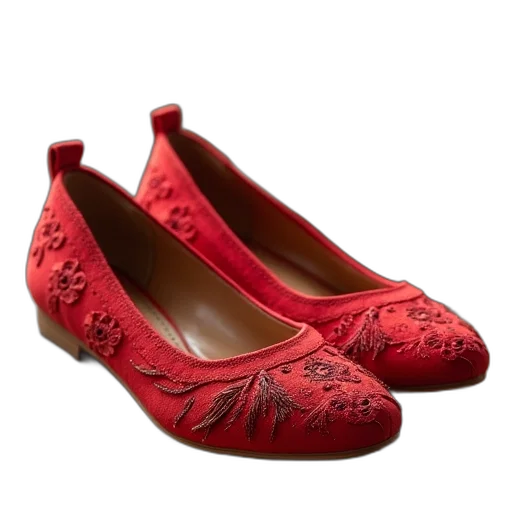 shoes, red, embroidered, womens transparent PNG cut-out
