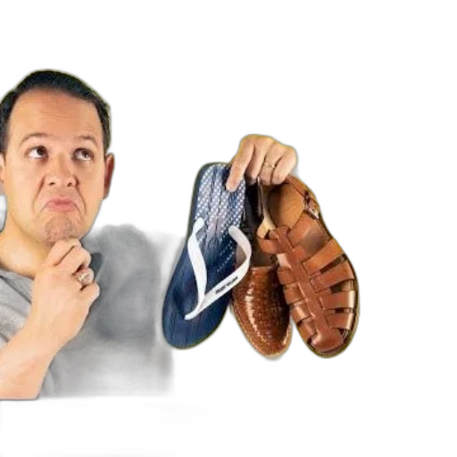 shoes, photorealistic, man, holding transparent PNG cut-out