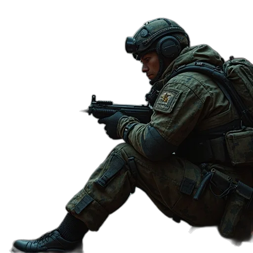 weapon, jacket, staff, hat transparent PNG cut-out