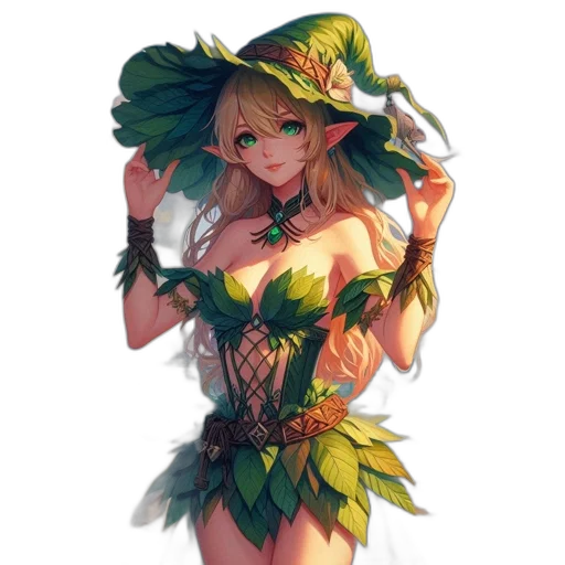 dress, dragon, flower, staff transparent PNG cut-out