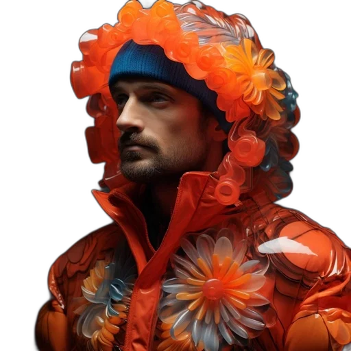 jacket, face, flower, hat transparent PNG cut-out