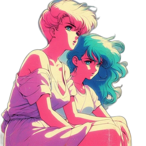 vaporwave, watercolor, anime, concept art transparent PNG cut-out