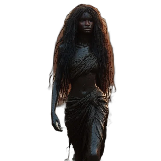 hair, creature, dress, staff transparent PNG cut-out