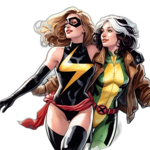comic book art, concept art, two, female transparent PNG cut-out