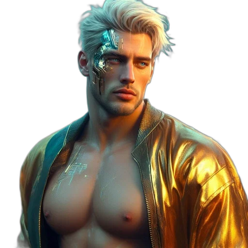 jacket, face, hair, cyberpunk transparent PNG cut-out