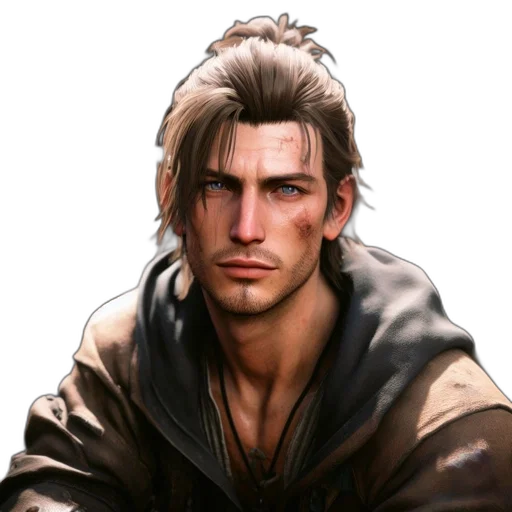 face, jacket, hair, staff transparent PNG cut-out