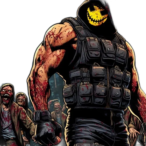 comic book art, concept art, armed, hooded transparent PNG cut-out