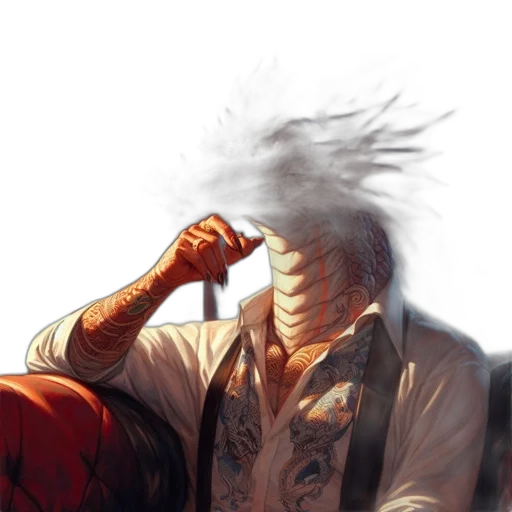 mask, hair, dragon, staff transparent PNG cut-out