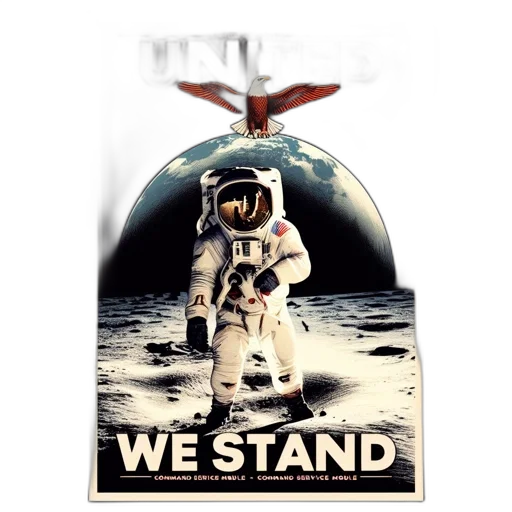 outer space, astronaut, stands, lunar transparent PNG cut-out