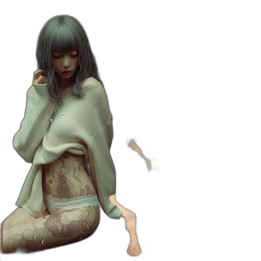 creature, dress, staff, hair transparent PNG cut-out