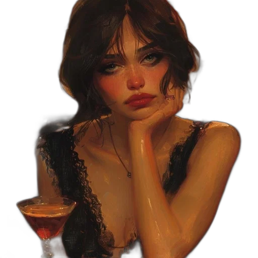 face, dress, jewelry, oil painting transparent PNG cut-out