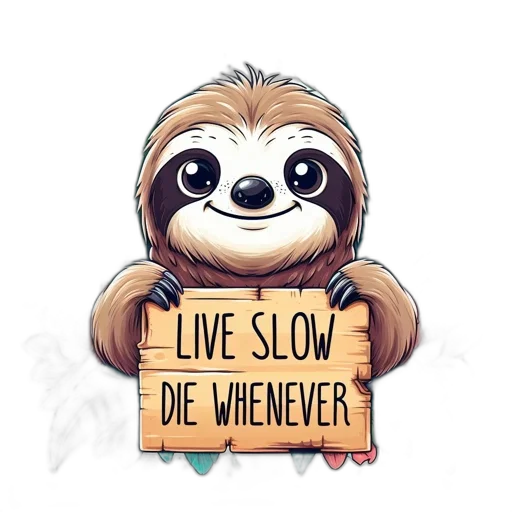 illustration, playful, cartoon-styled, sloth transparent PNG cut-out