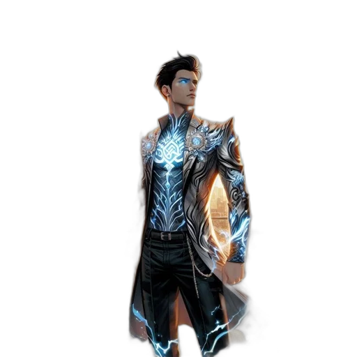 staff, jacket, sword, 3d render transparent PNG cut-out