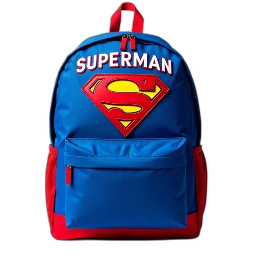 blue, backpack, red, superman transparent PNG cut-out