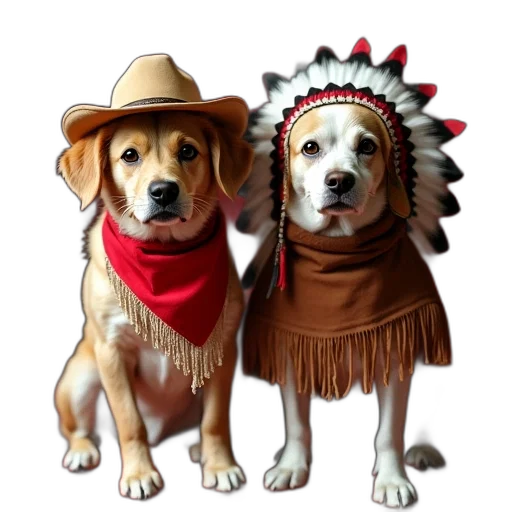 hat, photorealistic, two, dogs transparent PNG cut-out