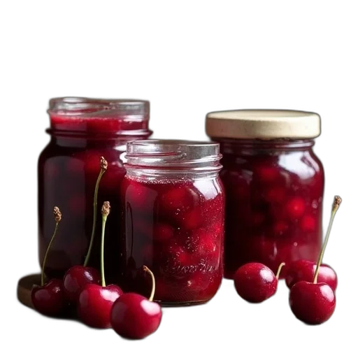 food, photorealistic, cherries, jam transparent PNG cut-out