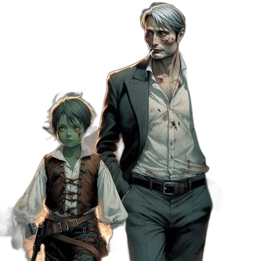 concept art, comic book art, fantasy art, watercolor transparent PNG cut-out