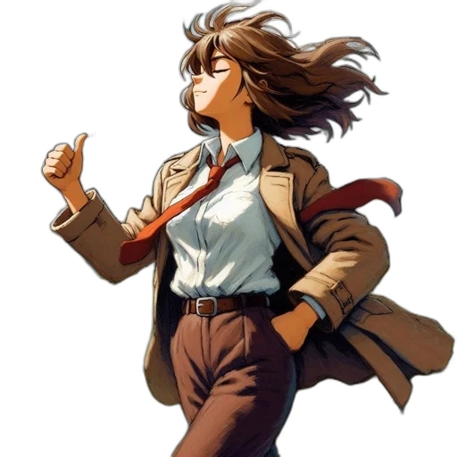 jacket, staff, weapon, hair transparent PNG cut-out