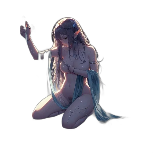 creature, dress, hair, staff transparent PNG cut-out
