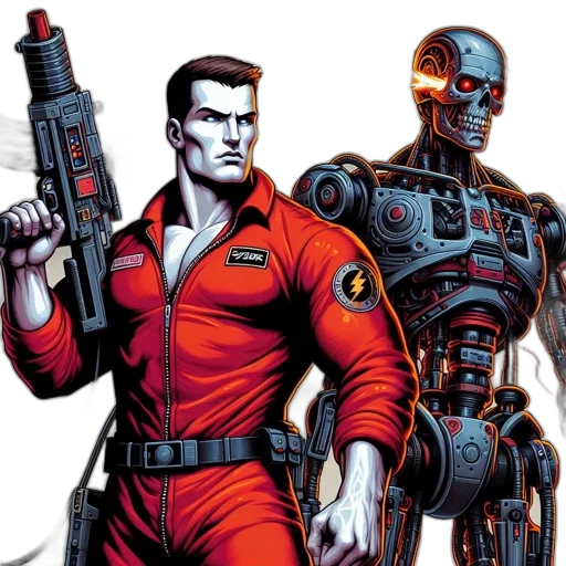 comic book art, concept art, red, two transparent PNG cut-out