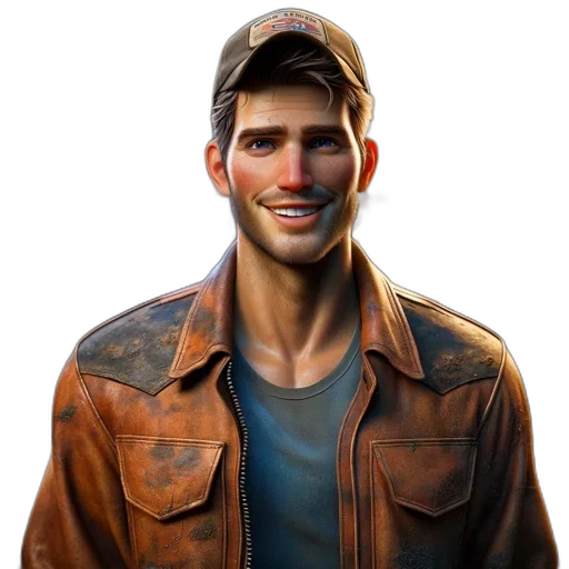 jacket, face, hat, 3d render transparent PNG cut-out